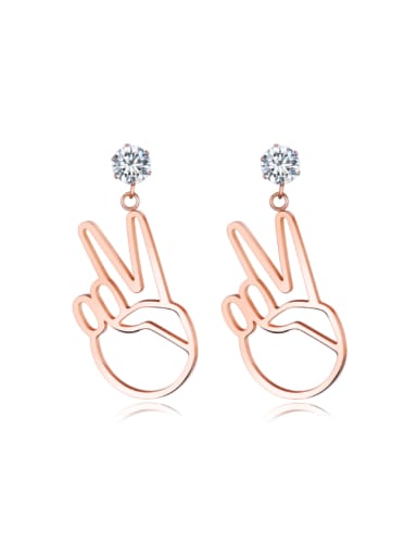 Personalized V Gesture Rose Gold Plated Titanium Drop Earrings