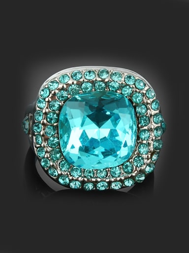 Exaggerated Blue Square Crystal Cubic Rhinestones Alloy Ring