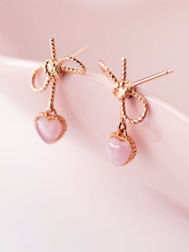 925 Sterling Silver With 18k Rose Gold Plated Cute Bowknot Stud Earrings