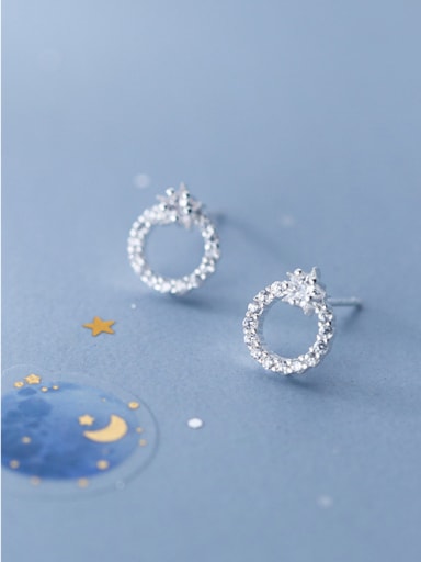 925 Sterling Silver With Silver Plated Simplistic Round Stud Earrings