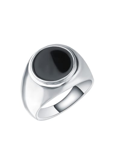 Simple Silver Plated Black Enamel Alloy Ring