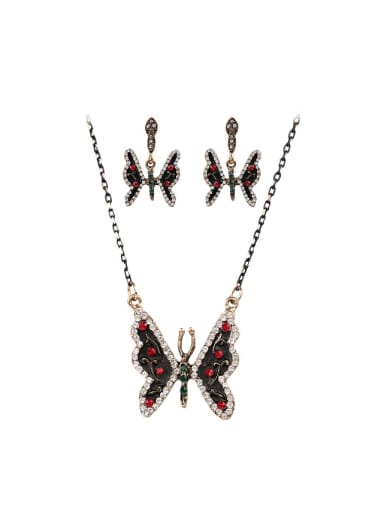 Retro style Personalized Butterfly White Crystals Two Pieces Jewelry Set