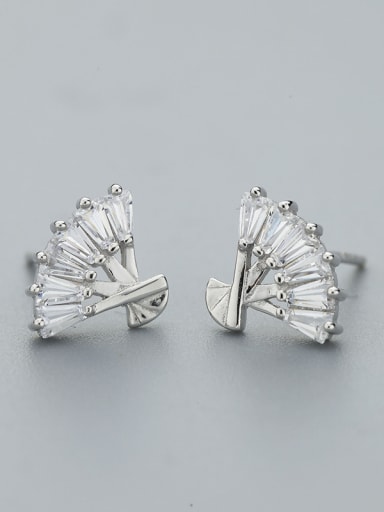 Tiny Personalized Fan shaped Zirconias 925 Silver Stud Earrings