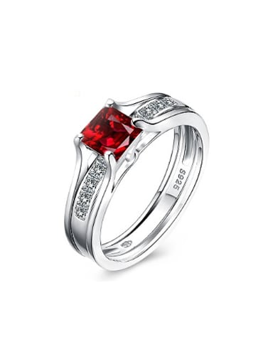 Fashionable 925 Silver Red Zircon Ring