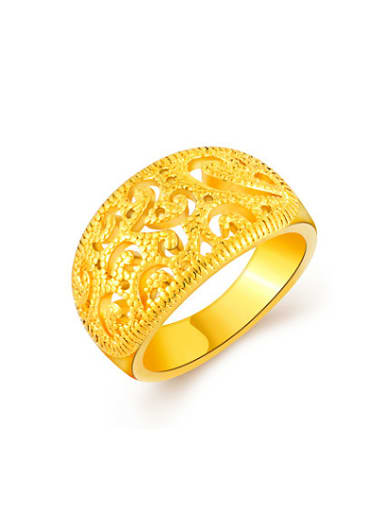 Women Personality Hollow Design Gold Plated Copper Ring