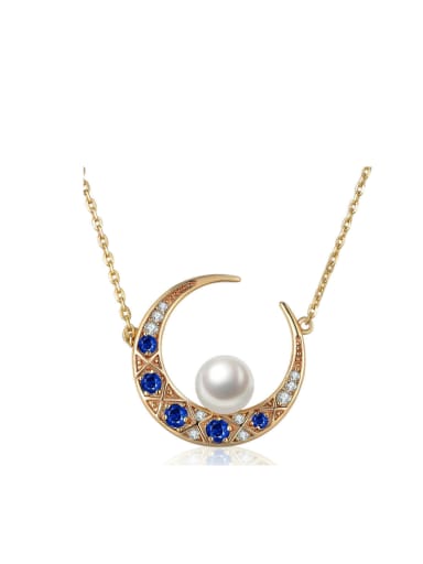 Moon -shape Spine Micro Pave Gold Plated Necklace
