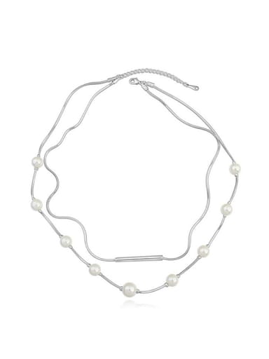 Simple Double Layer White Imitation Pearls Alloy Necklace