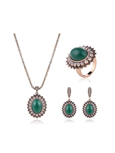 Alloy Antique Gold Plated Vintage style Oval shaped Artificial Stones Three Pieces Jewelry Set