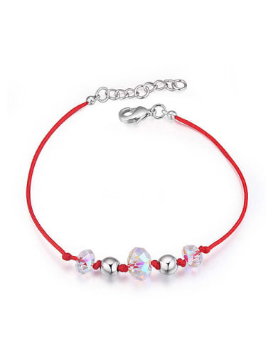 Simple White austrian Crystals Beads Red Rope Bracelet