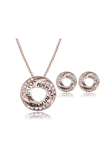 2018 2018 Alloy Rose Gold Plated Fashion Rhinestones Hollow Circle Two Pieces Jewelry Set