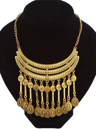 Retro style Exaggerated Water Drop shaped Tassels Alloy Necklace