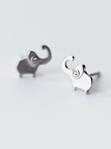 Cute Elephant Shaped S925 Silver Rhinestones Stud Earrings