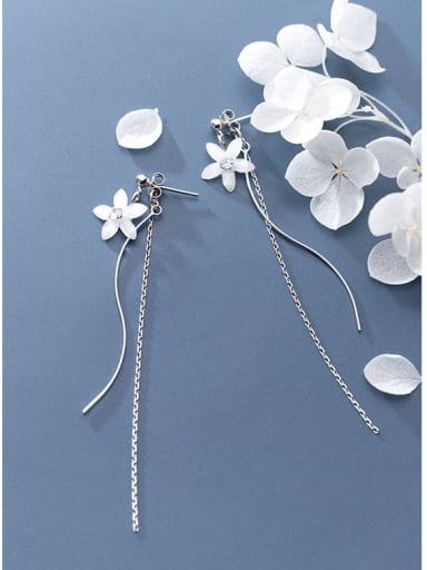 925 Sterling Silver With  Acrylic Fashion Flower Threader Earrings
