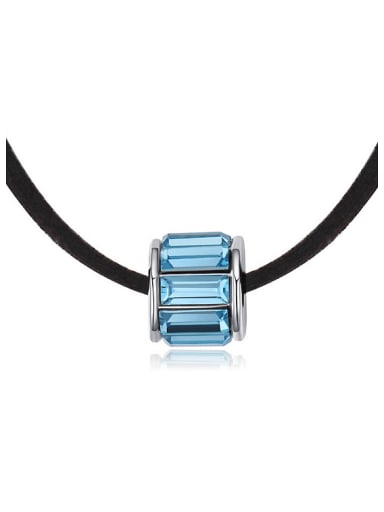 Simple Blue austrian Crystals Black Band Necklace