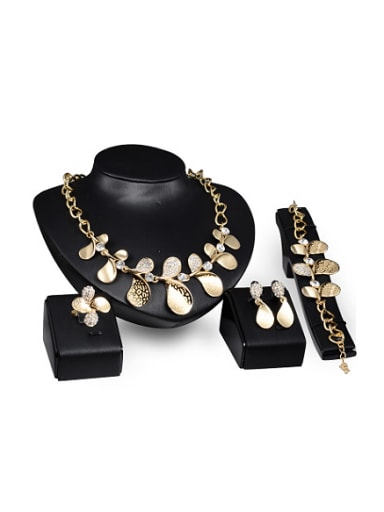 Alloy Imitation-gold Plated Fashion Rhinestones Leaves-shaped Four Pieces Jewelry Set
