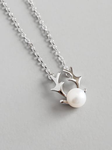 Pure Silver Natural Freshwater Pearl Christmas antlers Necklace