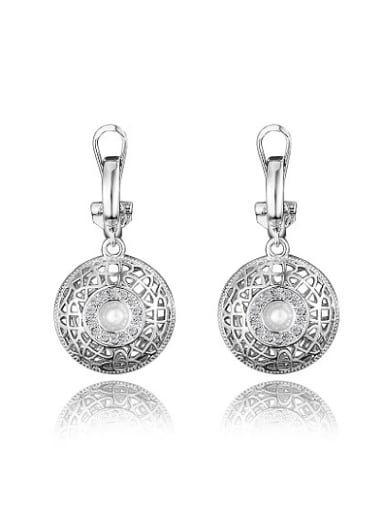 Exquisite Platinum Plated Round Artificial Pearl Drop Earrings