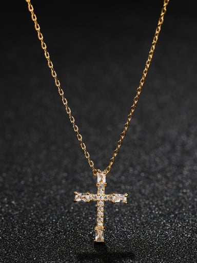 925 Sterling Silver With Gold Plated Simplistic Cross Necklaces