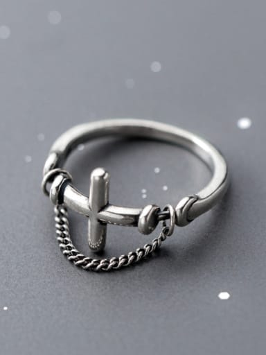 925 Sterling Silver With Chain Vintage Cross Band Rings