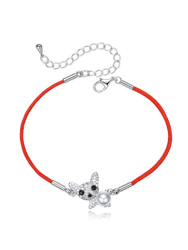 Simple Little Dog Artificial Pearl Red Rope Bracelet
