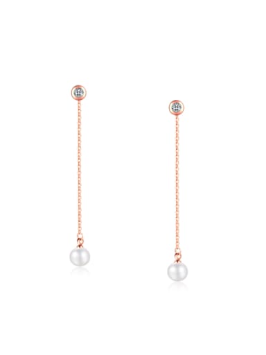 Simple Artificial Pearls Titanium Drop Earrings
