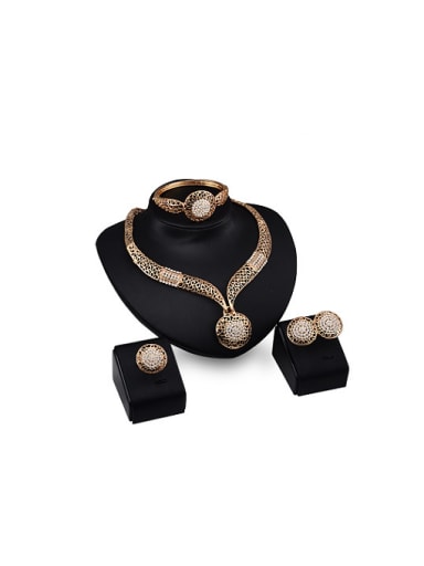 Alloy Imitation-gold Plated Vintage style Hollow Four Pieces CZ Jewelry Set