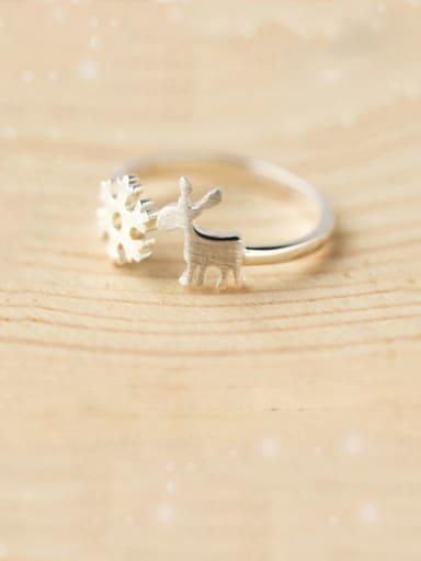 925 Sterling Silver With Platinum Plated Cute Snowflake Fawn Free Size Rings