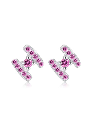 Letter H Shaped Pink White Zircon Stud Earrings