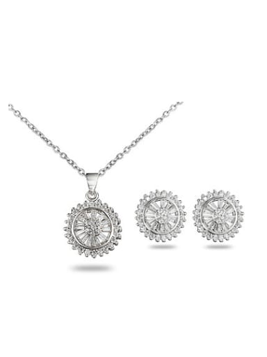 All-match Platinum Plated Round Shaped Zircon Two Pieces Jewelry Set