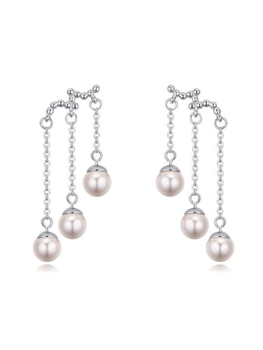 Fashion White Imitation Pearls Platinum Plated Alloy Stud Earrings