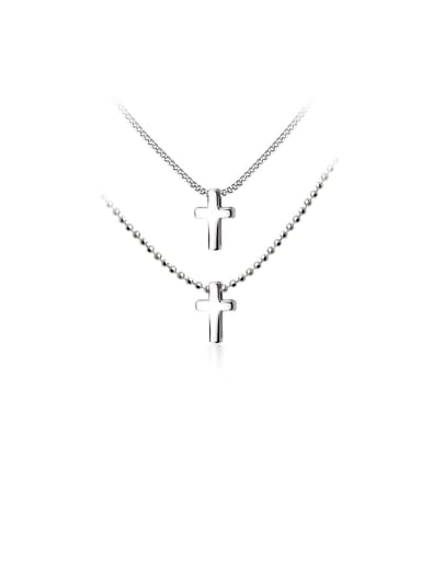 925 Sterling Silver With Smooth  Simplistic Double Cross  Necklaces
