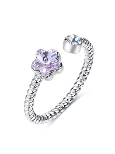 Fashion Purple Zircon Flower 925 Silver Opening Ring