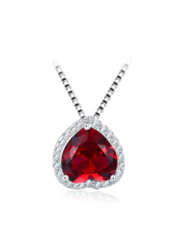 925 Silver Red Stone Heart Shaped Necklace