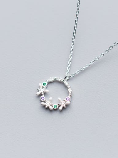S925 Silver Necklace lady wind temperament diamond studded Necklace sweet circle flower clavicle chain D4212