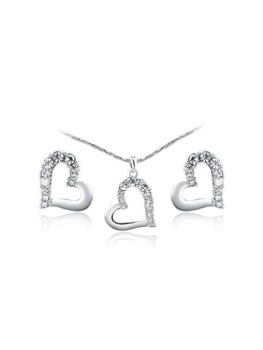 Elegant Platinum Plated Austria Crystal Heart Two Pieces Jewelry Set