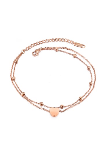 Simple Two-layer Tiny Beads Rose Gold Plated Titanium Anklet