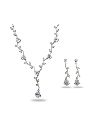 Fashionable Water Drop Shaped 4A Zircon Two Pieces Jewelry Set