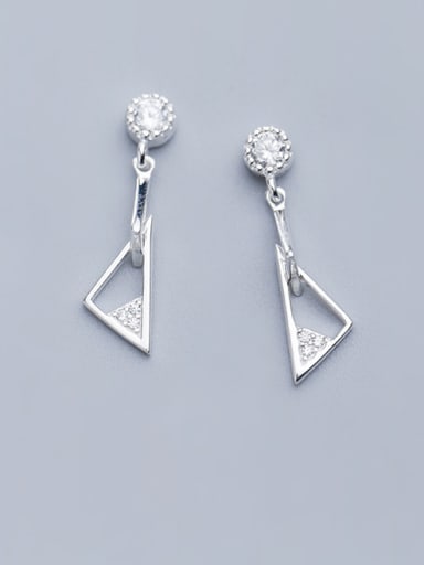 925 Sterling Silver With Platinum Plated Simplistic Triangle Drop Earrings