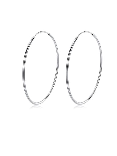 925 Sterling Silver With Platinum Plated Simplistic Round Hoop Earrings