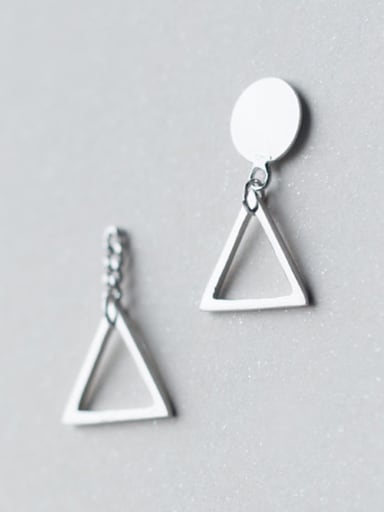 Exquisite Triangle Shaped Asymmetric S925 Silver Drop Earrings