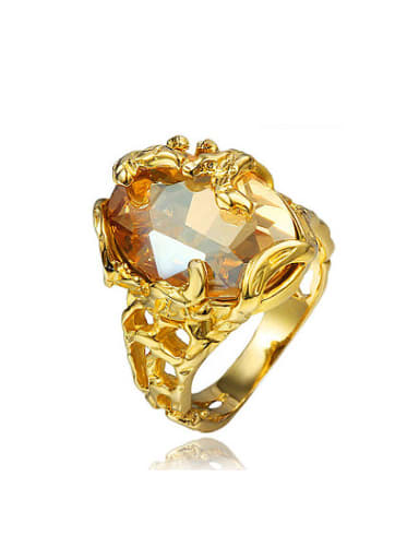 Luxury 18K Gold Plated Geometric Champagne Zircon Ring