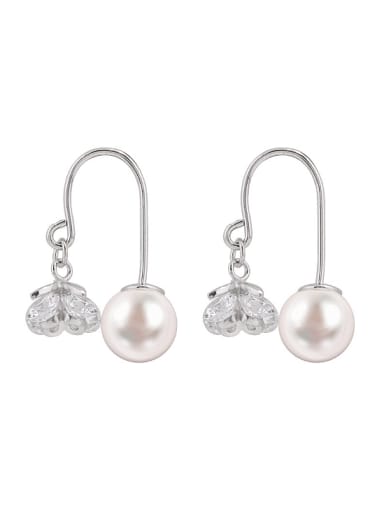 Elegant 925 Silver White Artificial Pearl Shiny Rhinestones-flower Earrings