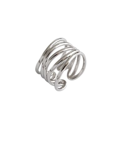 925 Sterling Silver With Platinum Plated Simplistic Multi-layer  Free Size Rings