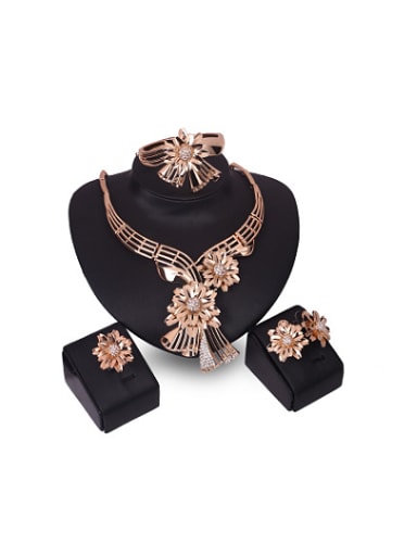 Alloy Imitation-gold Plated Fashion Flowers Rhinestones Four Pieces Jewelry Set
