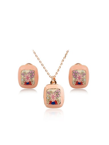 Fashion Rose Gold Plated Polymer Clay Square Two Pieces Jewelry Set