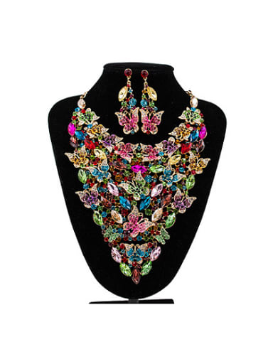 custom Butterflies Glass Rhinestones Two Pieces Jewelry Set