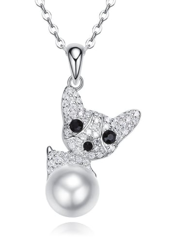 Fashion Artificial Pearl austrian Crystals-covered Dog 925 Silver Pendant