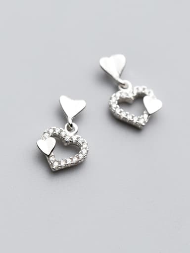 Temperament Heart Shaped Rhinestones S925 Silver Drop Earrings