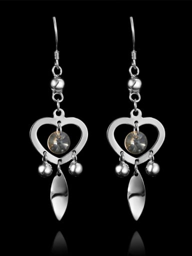 Fashion Hollow Heart Zircon 925 Sterling Silver Drop Earrings