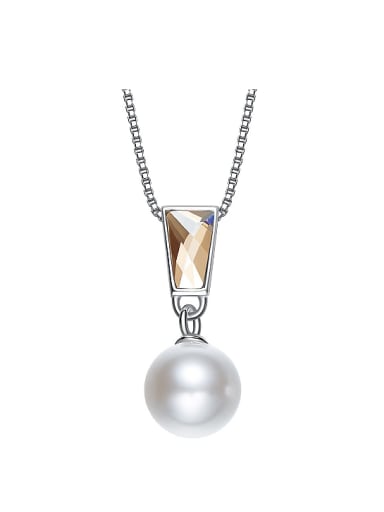 Simple Freshwater Pearl austrian Crystal Silver Necklace